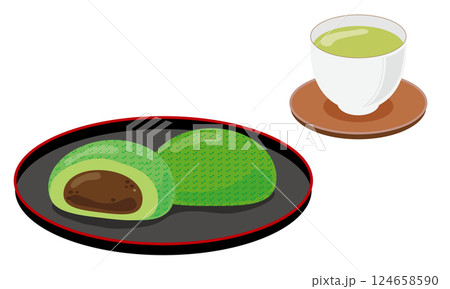 よもぎ餅とお茶 124658590