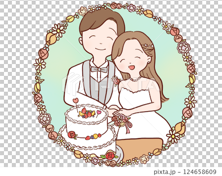 一對夫婦穿著婚紗的插圖 一對夫婦穿著婚紗的插圖 124658609