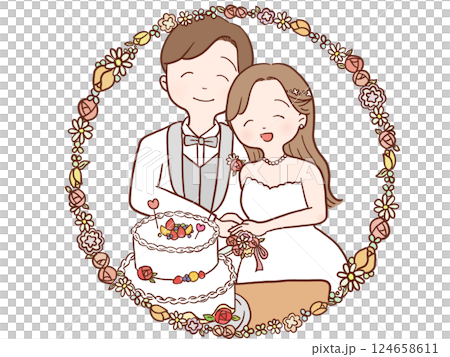 Illustration of a couple wearing wedding dresses 124658611