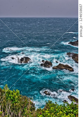悪天候で荒れ狂う足摺岬 悪天候で荒れ狂う足摺岬 124658687