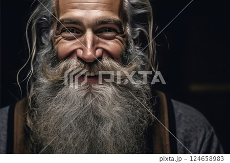 Radiant Wisdom: Smiling Elderly Man with a Gray Beard 124658983