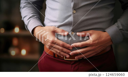 Acting Sickness: Representative Man Feigns Abdominal Pain 124659060