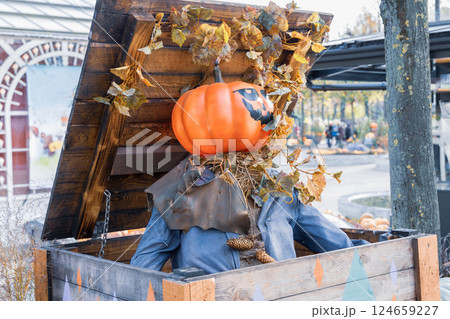 Jack o lantern halloween decorations in the park 124659227