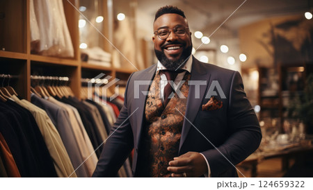 Inclusive Wedding Style: Plus Size Man Selects His Suit 124659322