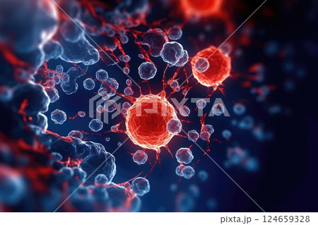 Virus Replication: Close-Up View of a Virus Cell in the Body 124659328