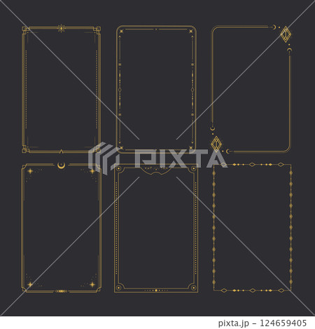 Tarot card frame border templates. Celestial esoteric border set. Vector illustration Tarot card frame border templates. Celestial esoteric border set. Vector illustration 124659405