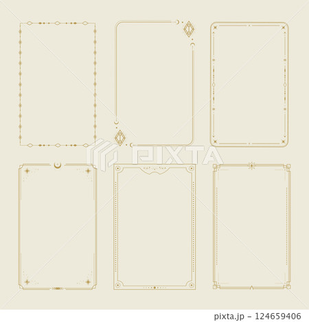 Set of celestial tarot card frame border templates. Celestial esoteric border set. Vector illustration 124659406