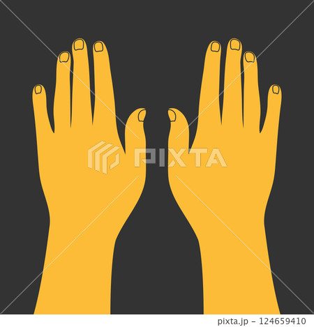 Human outstretched arms. Straight arms on dark background. Vector illustration 124659410
