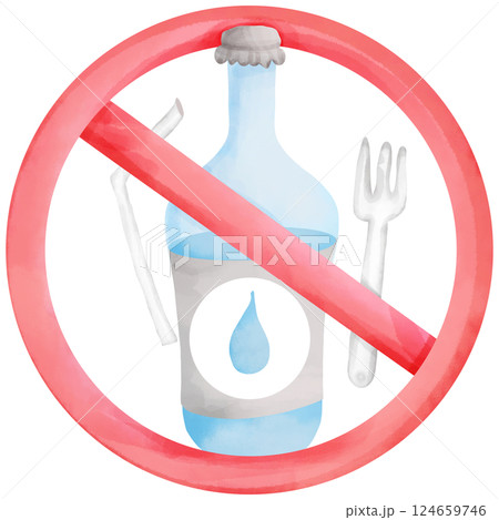 Watercolor painting stop using plastic save the world Watercolor painting stop using plastic save the world 124659746