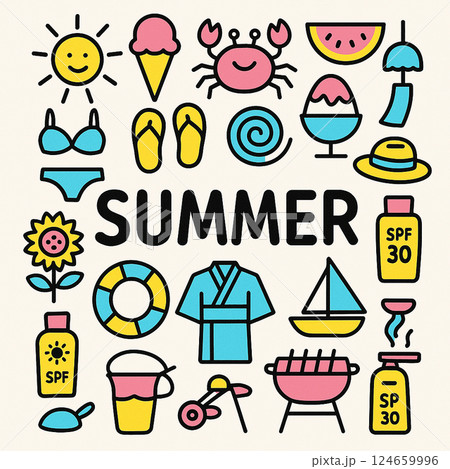 夏のアイコン風イラスト・5 124659996