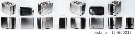Different views of metal toaster 124660032