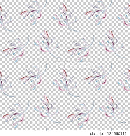 Elegant seamless pattern with watercolor coral branches and delicate seaweeds in soft pink tones on white. Hand drawn marine botanical design for textiles, wallpapers, and ocean repeat texture. Elegant seamless pattern with watercolor coral branches and delicate seaweeds in soft pink tones on white. Hand drawn marine botanical design for textiles, wallpapers, and ocean repeat texture. 124660111