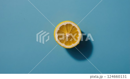 half a juicy lemon on a blue background 124660131