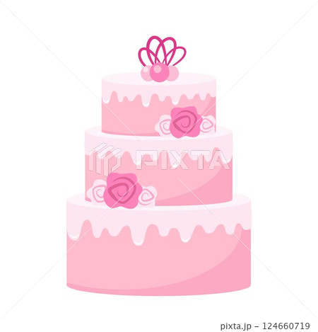 Modern Wedding Cake. Cake in pink pastel colors. Flowers and leaves, botanical decoration. Sweet cake with flowers. Romantic and love. Vector illustration. Modern Wedding Cake. Cake in pink pastel colors. Flowers and leaves, botanical decoration. Sweet cake with flowers. Romantic and love. Vector illustration. 124660719