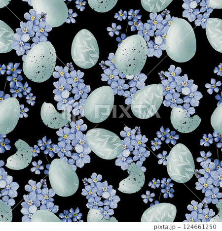 Easter seamless pattern with flowers in tender colors. Watercolor vintage style. Easter seamless pattern with flowers in tender colors. Watercolor vintage style. 124661250