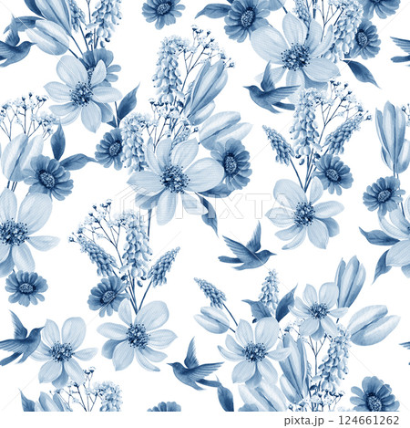 Easter seamless pattern with flowers in tender colors. Watercolor vintage style. Easter seamless pattern with flowers in tender colors. Watercolor vintage style. 124661262