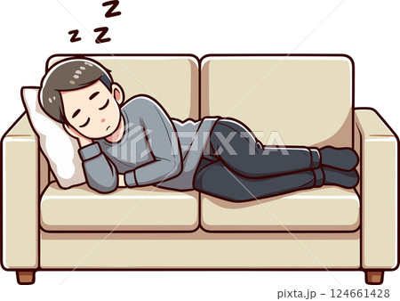 ソファで寝ている男性のイラスト 124661428