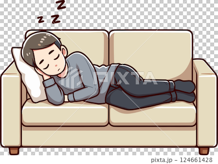 一名男子在沙發上睡覺的插圖 124661428
