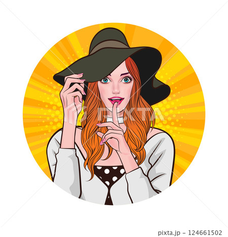 Avatar of woman or business person in various poses, circle background, pop art comics style Avatar of woman or business person in various poses, circle background, pop art comics style 124661502