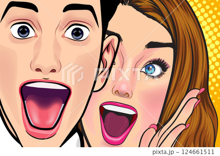 Woman whispering gossip or secret to her friend surprise In Retro Vintage Pop Art Comic 124661511