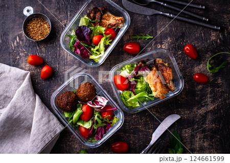 Meal prep concept. Healthy food in container. Meal prep concept. Healthy food in container. 124661599