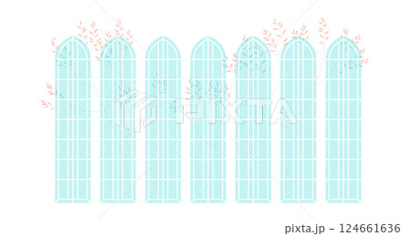 High antique windows with thin trees behind them, vector illustration isolated on white background 124661636