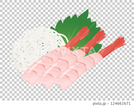 Illustration material of shrimp sashimi arranged 124661671