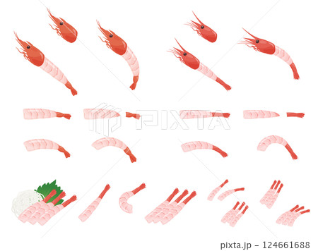 甘えびと赤エビの刺身のイラスト素材 甘えびと赤エビの刺身のイラスト素材 124661688