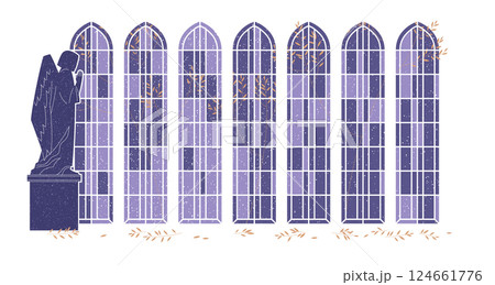 Statue of an angel in abandoned church, illustration isolated on white background 124661776