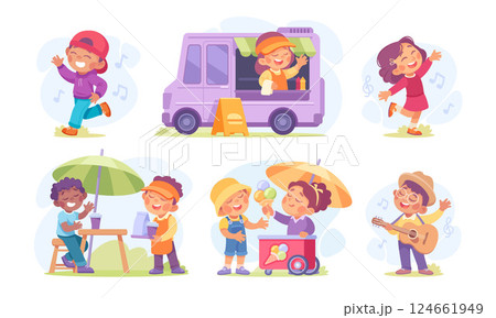 Engage in Colorful Summer Activities with Kids while enjoying delicious Ice Cream treats 124661949