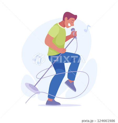 An Energetic Male Singer is Performing Enthusiastically with a Microphone in Hand An Energetic Male Singer is Performing Enthusiastically with a Microphone in Hand 124661986
