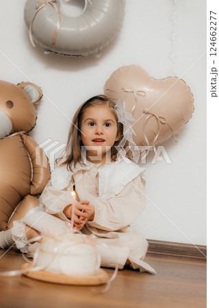 Child's girl 3rd Birthday Celebration with Balloons Child's girl 3rd Birthday Celebration with Balloons 124662277