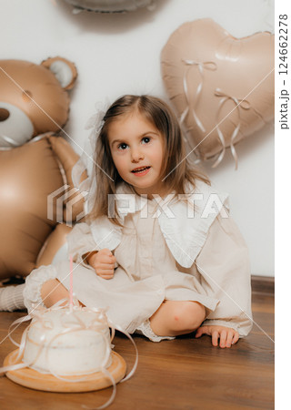 Child's girl 3rd Birthday Celebration with Balloons Child's girl 3rd Birthday Celebration with Balloons 124662278