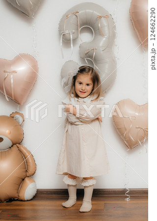 Child's girl 3rd Birthday Celebration with Balloons Child's girl 3rd Birthday Celebration with Balloons 124662290