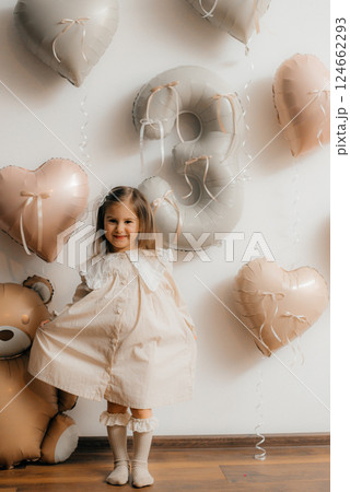 Child's girl 3rd Birthday Celebration with Balloons Child's girl 3rd Birthday Celebration with Balloons 124662293
