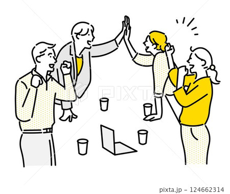 ハイタッチをする男女のチームー交渉成立ー契約ー成功ービジネスパーソンベクターイラスト素材 124662314