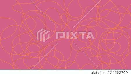 Abstract dynamic scribble lines. Soft and chaotic curly orange hand-drawn looping thin lines on a pink background. Vector illustration in flat minimal style 124662709