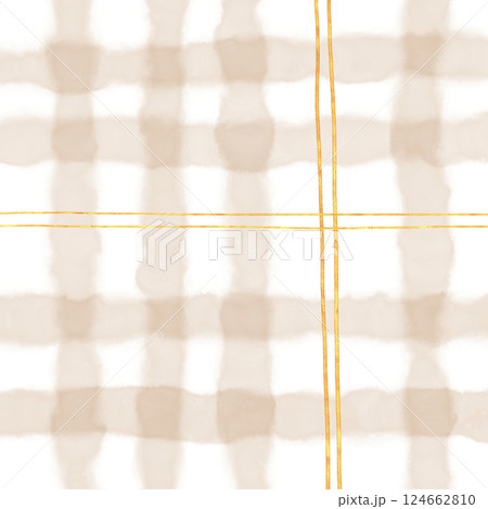 Gold Brown Beige Plaid Gingham Check Hand Drawn Background Pattern Overlay 124662810