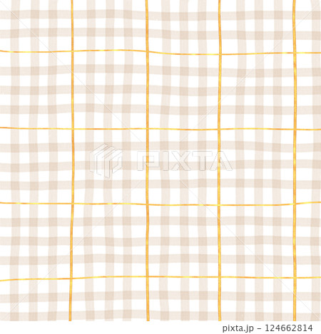 Gold Brown Beige Plaid Gingham Check Hand Drawn Background Pattern Overlay 124662814