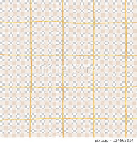 Gold Brown Beige Plaid Gingham Check Hand Drawn Background Pattern Overlay 124662814