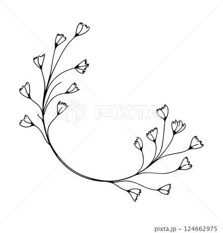 Elegant Floral Round Frame. A graceful round frame decorated with delicate branches and floral elements. Elegant Floral Round Frame. A graceful round frame decorated with delicate branches and floral elements. 124662975