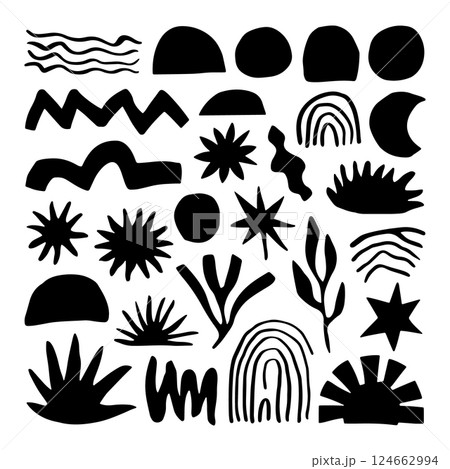 Black and White Organic Nature Elements Vector. A set of black and white vector elements with organic nature-inspired shapes, including leaves, waves, and abstract forms. Black and White Organic Nature Elements Vector. A set of black and white vector elements with organic nature-inspired shapes, including leaves, waves, and abstract forms. 124662994