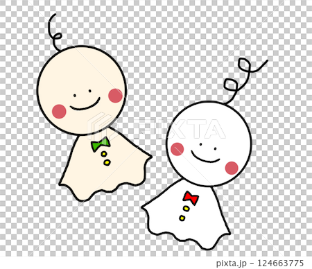 Illustration of two cute Teru Teru Bouzu dolls 124663775