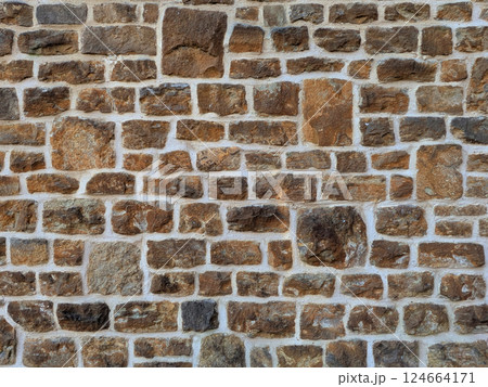Old church wall with random handmade bricks and masonary old surface 124664171