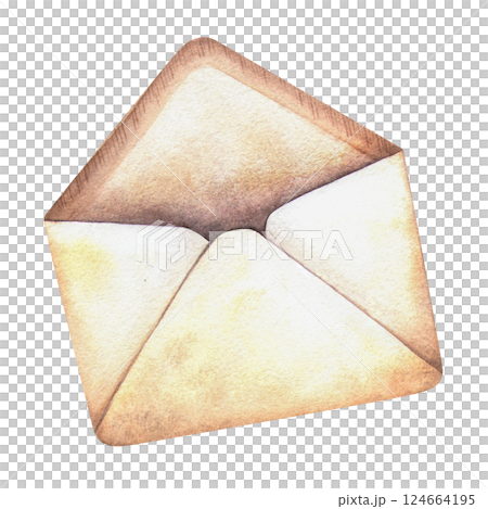 Opened envelope painted in watercolor vintage style. Elegant retro hand-drawn isolated illustration of letter. Perfect for old-fashioned romantic postcards, cards, symbols, Valentines day design Opened envelope painted in watercolor vintage style. Elegant retro hand-drawn isolated illustration of letter. Perfect for old-fashioned romantic postcards, cards, symbols, Valentines day design 124664195