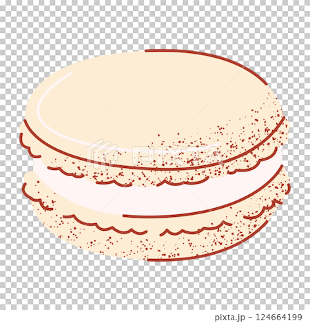 French macaron. Sweet snack dessert. Vector illustration, flat hand drawn style with texture. Baked food for sticker, bakery, cafe shop, restaurant menu. Isolated background French macaron. Sweet snack dessert. Vector illustration, flat hand drawn style with texture. Baked food for sticker, bakery, cafe shop, restaurant menu. Isolated background 124664199