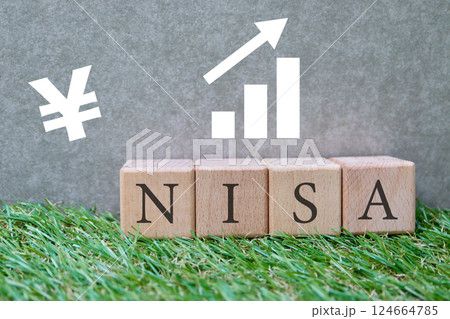 NISAと上昇のグラフ　日本円記号 124664785