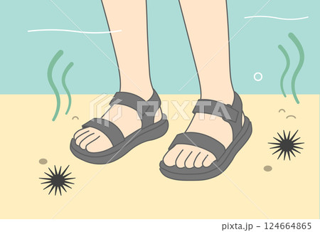 海中用のサンダルを履いている足元 124664865