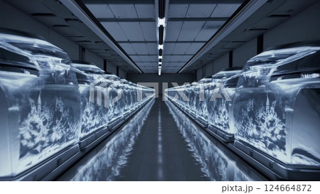 Frozen cars in futuristic warehouse Frozen cars in futuristic warehouse 124664872