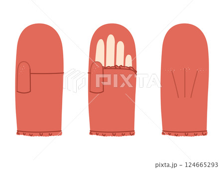 Igloo Mitten Gloves Wrist length orange red cartoon Fashion hand accessory clothing technical illustration garment front 124665293